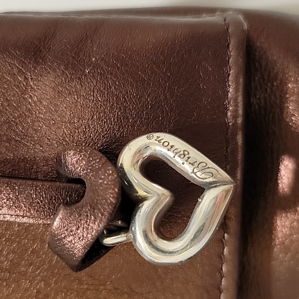 Brighton Scarlet Bronze Fold Over Silver Chain Leather Bag - Picture 3 of 8